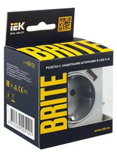 Розетка BRITE РЮш10-2-БрА 16А с USB A+A 3.1А с заземл. защ. шторки механизм алюм. IEK BR-R14-16-U21-D31-K47 фото 7