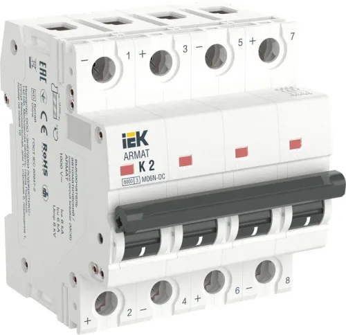 Выключатель автоматический модульный 4п K 2А M06N-DC ARMAT IEK AR-M06N-4-K002DC