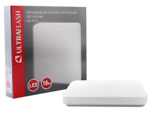 Светильник светодиодный LBS-8318 18Вт 6500К квадрат настенно-потолочный Ultraflash 15152 фото 3