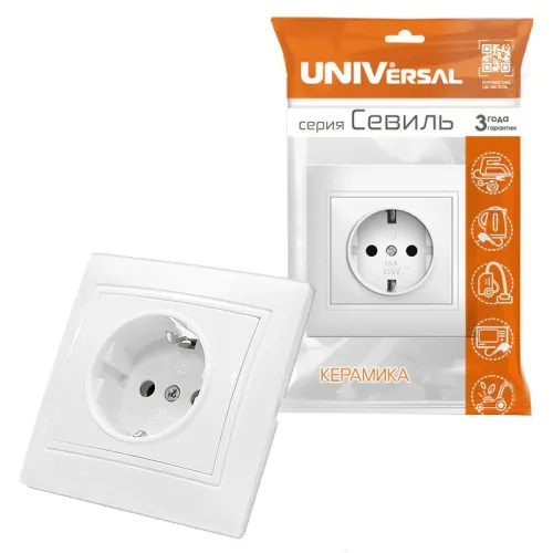 Розетка 1-м СП Севиль 16А IP20 с заземл. бел. UNIVersal С0028 фото 2