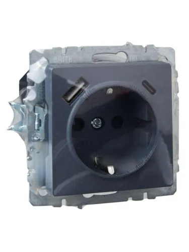 Розетка BRITE РЮш11-1-БрМ 16А с USB A+C 18Вт с заземл. защ. шторки механизм маренго IEK BR-R14-16-U22-018-K35 фото 5