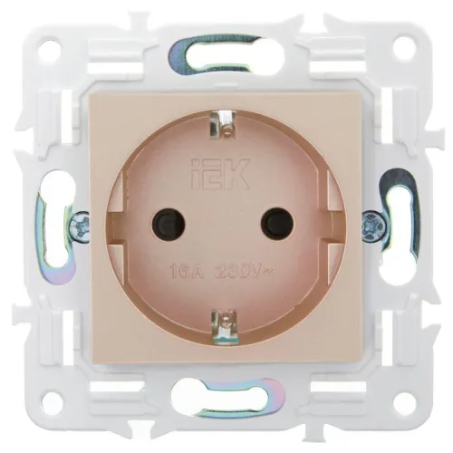 Розетка SKANDY 16А с заземл. защ. шторки безвинт. крепл. SK-R06Sa песочн. IEK SK-R14-16-1-K98 фото 2