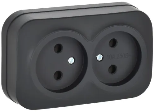 Розетка 2-м ОП GLORY РС22-2-ХЧм 10А без заземл. без защ. шторок черн. матов. IEK ERH20-K02M-10