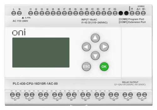 Модуль ЦПУ ПЛК 430 16 DI 10 RO 220В AC с Ethernet портом с экраном ONI PLC-430-CPU-16D10R-1AC-00 фото 3