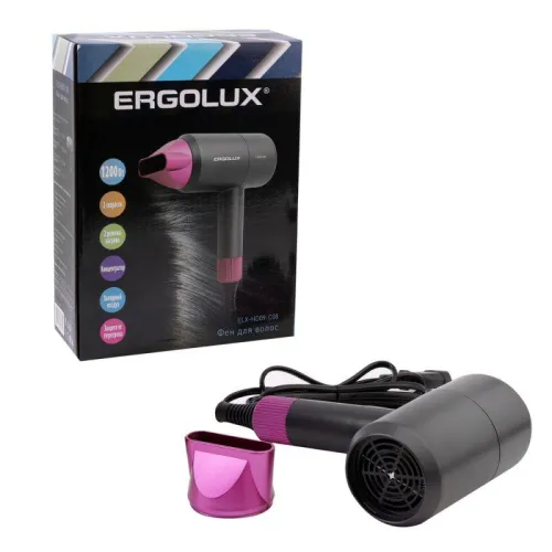 Фен 1200 Вт 220-240В ELX-HD09-C08 сер./роз. Ergolux 15207 фото 3