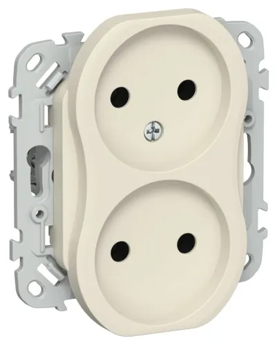 Розетка 2-м СП FLITE РС02-1-ФлСл 10А без заземл. без защ. шторок безвинтовое крепление механизм сливочный IEK FI-R20-10-1-K86