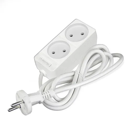 Удлинитель 2х1.5м без заземл. 10А IP20 2.2кВт ПВС 2х1 бел. DOMTOK 2344 фото 3