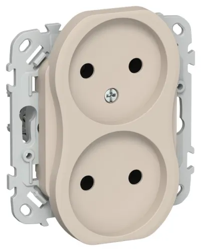 Розетка 2-м СП FLITE РС02-1-ФлЛ 10А без заземл. без защ. шторок безвинтовое крепление механизм льняной IEK FI-R20-10-1-K88