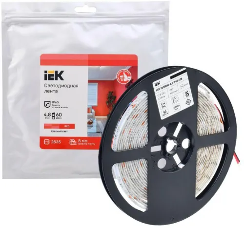 Лента светодиодная LED LSR-2835R60-4.8-IP65-12В (уп.5м) IEK LSR1-6-060-65-3-05 фото 2