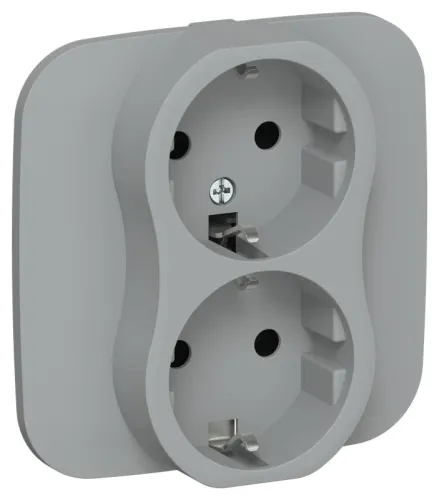 Розетка 2-м СП FLITE РС12-1-А-ФлС 16А с заземл. без защ. шторок безвинтовое крепление в сборе механизм сер. IEK FI-R21A-16-1-K03