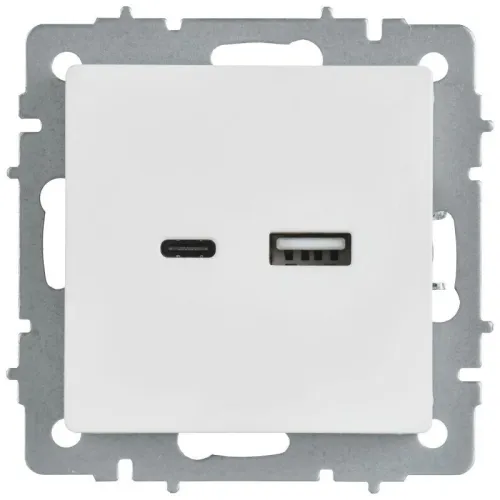 Розетка BRITE РЮ11-1-БрАБ 18Вт USB A+C механизм арктич. бел. IEK BR-U22-018-K91 фото 2