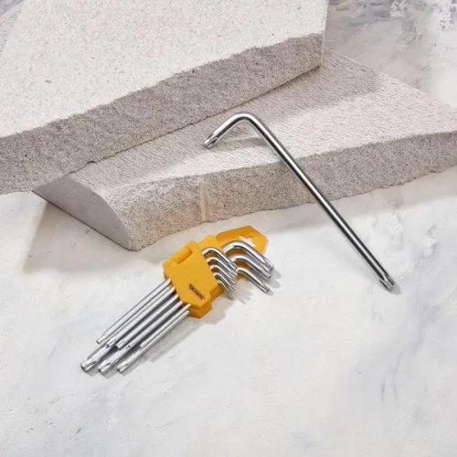 Набор ключей имбусовых Tamper-Torx 9шт ТТ10-ТТ50 закаленные удлиненные никель Kranz KR-12-5221 фото 4