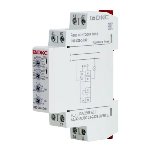 Реле контроля тока тип DRC 0.05-0.5А конфигурация контакта 1CO 24-240 AC/DC DKC DRC-C05-1-240 фото 2