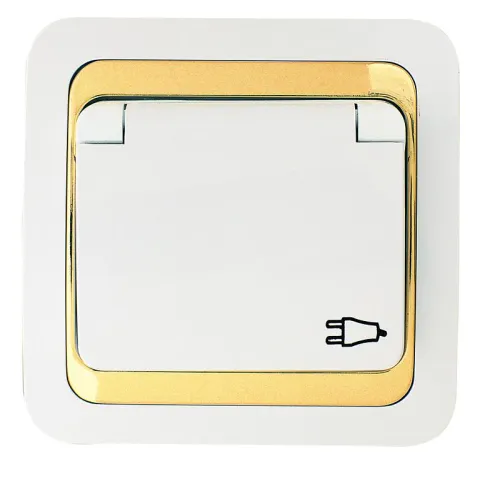 Розетка Mimoza с заземл. и крышкой с зол. вставкой Makel 12229