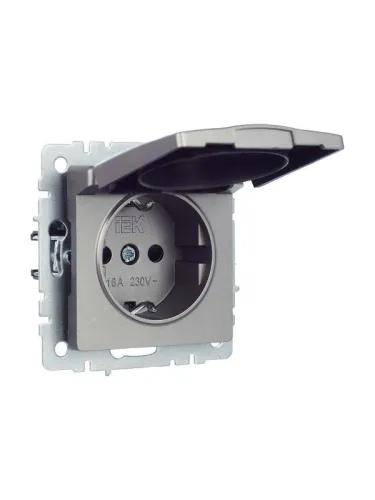Розетка BRITE РСбш10-3-БрС 16А IP20 с заземл. защ. шторки с крышкой механизм сталь IEK BR-R16-16-K46 фото 3