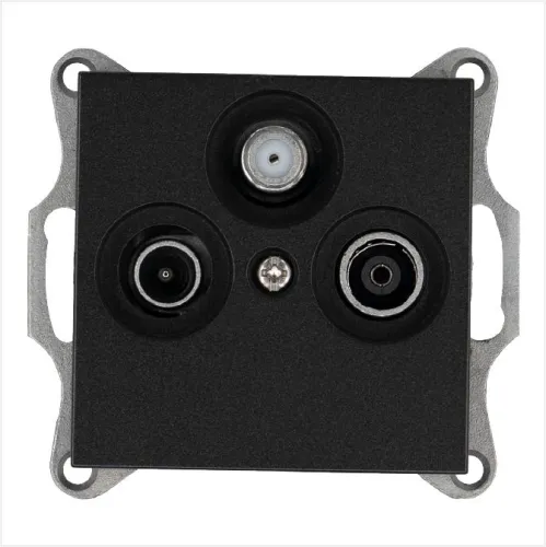 Розетка телевизионная оконечная TV + FM + SAT 3-м Ф9.5мм механизм антрацит Jasmart G6206B