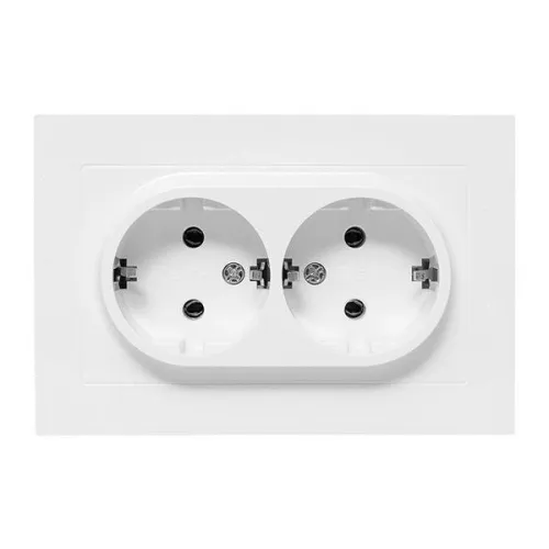 Розетка 2-м СП Эпика 16А с заземл. без защ. шторок с рамкой механизм бел. EKF UP1-SOW-210 фото 2