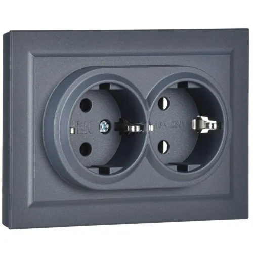 Розетка 2-м СП BRITE РС12-3-БрМ 16А в сборе с заземл. без защ. шторок маренго IEK BR-R21-16-K35-F фото 3