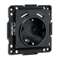 Розетка 1-м СП Стокгольм 16А USB 2A с заземл. защ. шторки винтов. клеммы механизм черн. EKF EZR16-2USB-typeA