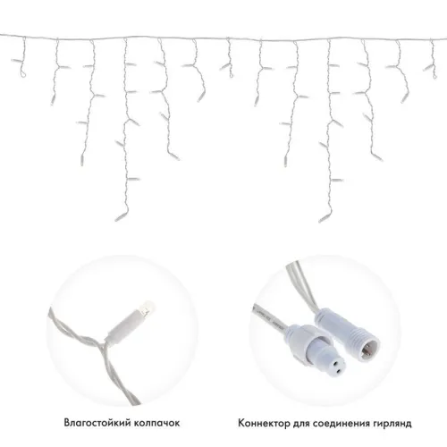 Гирлянда светодиодная "Айсикл" (бахрома) 4.8х0.6м 152LED тепл. бел. 15Вт 230В IP65 постоян. свечение провод ПВХ бел. (нужен шнур питания 303-500-1) Neon-Night 255-138-6 фото 2