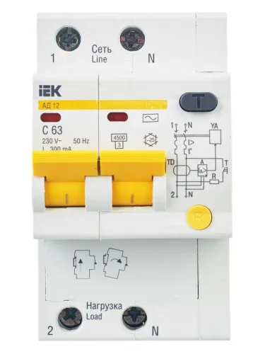 Выключатель автоматический дифференциального тока 2п C 63А 300мА тип AC 4.5кА АД-12 KARAT IEK MAD10-2-063-C-300 фото 2