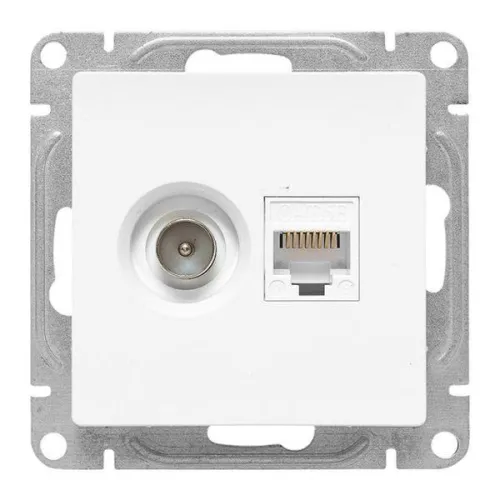 Розетка телевизионная + компьютерная СП Эпика TV + RJ45 кат.5 механизм бел. EKF UP1-SOW-TV+RJ фото 7