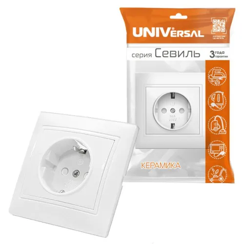 Розетка 1-м СП Севиль 16А IP32 с заземл. защ. шторки бел. UNIVersal С0049 фото 2