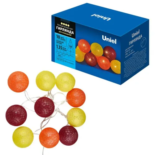 Гирлянда ULD-S0135-010/STB/2AA WARM WHITE IP20 TANGLES-3 "Клубки-3" 2AA (не в/к) 1.35м 10 LED тепл. свет. провод прозр. Uniel UL-00008668