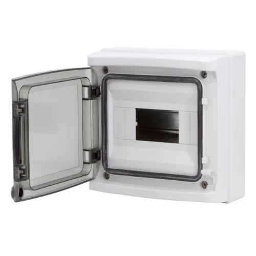 Щиток настенный 8мод. IP65 с дверцей с клеммн. блоком 63А сер. DKC RB08W6TGD фото 2