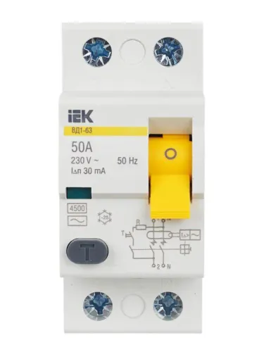 Выключатель дифференциального тока (УЗО) 2п 50А 30мА тип AC ВД1-63 KARAT IEK MDV10-2-050-030 фото 2