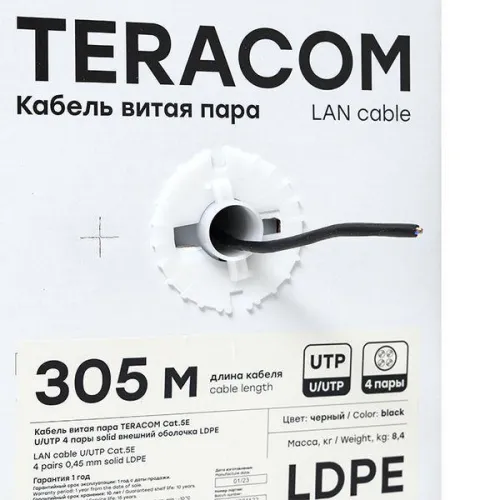 Кабель витая пара U/UTP кат.5E 4 пары solid внешн. LDPE черн. TERACOM EKF TRC-5EUTP-04PE-BK-OUT3 фото 5