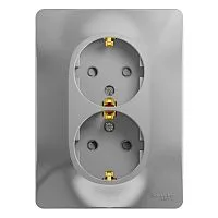 Розетка 2-м СП Glossa 16А IP20 с заземл. защ. шторки в сборе алюм. SE GSL000326