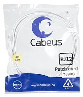 Патч-корд телефонный PC-TEL-RJ12-3m 2х6р4с PVC 3м бел. Cabeus 7890c