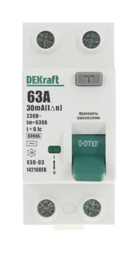 Выключатель дифференциального тока (УЗО) 2п 63А 30мА тип AC 6кА УЗО-03 DEKraft 14210DEK фото 4