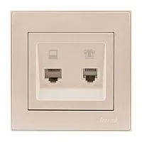 Розетка компьютерная + телефонная 2-м СП Rain RJ45 + RJ11 крем. LEZARD 703-0303-143