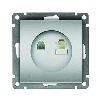 Розетка компьютерная + телефонная 2-м СП Афина механизм серебр. Universal A0052-S