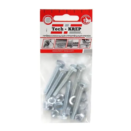 Болт с шестигранной головкой М6х40 DIN 933 + гайка + шайба оцинк. (уп.6шт) Tech-Krep/Zitar 112719