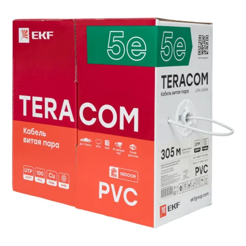 Кабель витая пара U/UTP кат.5E 4 пары solid PVC сер. TERACOM EKF TRC-5EUTP-04PVC-GY-IN3 фото 2