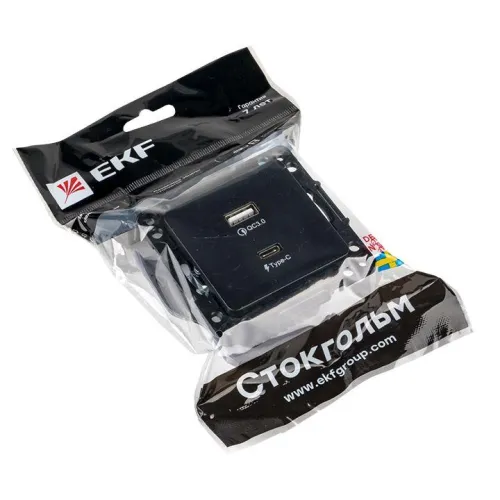 Розетка USB 2-м Стокгольм тип A+C механизм черн. PROxima EKF EZR-2USB-type-C фото 3