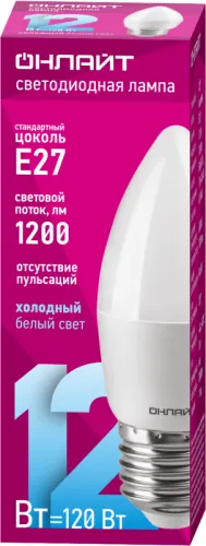 Лампа светодиодная 90 059 OLL-C37-12-230-6.5K-E27-FR 12Вт свеча 6500К холод. бел. E27 1200лм 176-264В ОНЛАЙТ 90059 фото 2