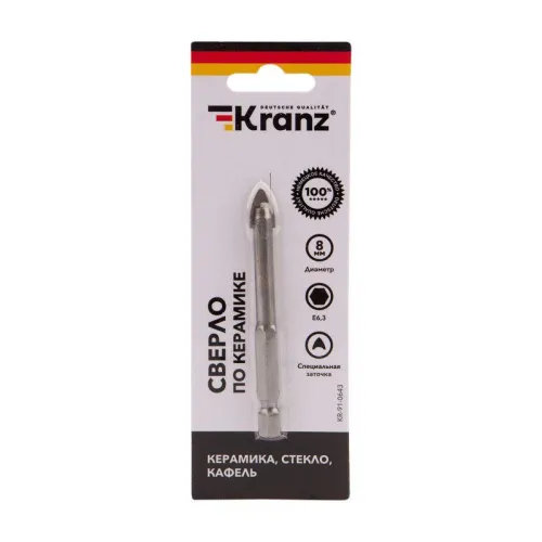 Сверло по стеклу и керамике 8мм ((шестигранный хвостовик) Kranz KR-91-0643 фото 3
