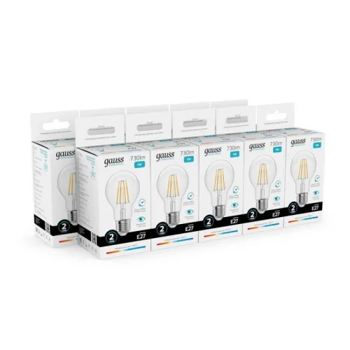 Лампа светодиодная филаментная Filament Elementary А60 9Вт 4100К Е27 730лм GAUSS 22229 фото 3