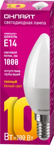 Лампа светодиодная 61 956 OLL-C37-10-230-2.7K-E14-FR 10Вт свеча 2700К тепл. бел. E14 1000лм 176-264В ОНЛАЙТ 61956 фото 2
