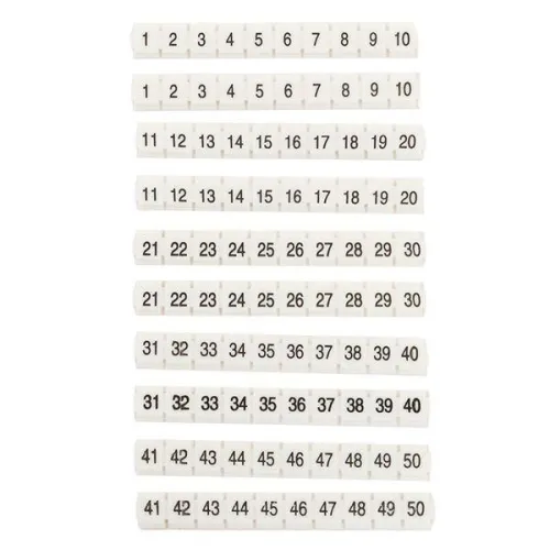 Маркеры для ST/Push-in 2.5 с нумерацией 1-50 для крепления сбоку (уп.100шт) EKF zb-st-2.5-nlpe-1-50 фото 2