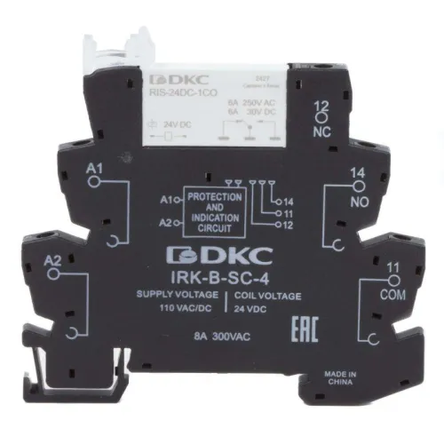 Реле интерфейсное 1CO ком. ток 6А AgSnO2 напряжение 110В AC/DC винтовые клеммы DKC IRK-110UC-1CO