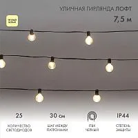 Гирлянда "Лофт" 7.5м 25 прозр. ламп тепл. бел. 2.5Вт IP44 уличная влагостойкая провод ПВХ черн Neon-Night 331-358
