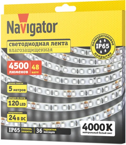 Лента светодиодная 95 302 NLS-2835W120-9.6-IP65-24V (уп.5м) Navigator 95302 фото 2