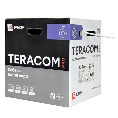 Кабель витая пара F/UTP кат.6 4 пары solid 23AWG оболочка LSZH нг(А)-HF TERACOM PRO сер. (уп.305м) EKF TRP-6FTP-04LSH-GY-IN3 фото 6