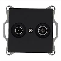 Розетка телевизионная оконечная TV + FM 2-м Ф9.5мм механизм черн. матовый soft touch Jasmart G6204PB