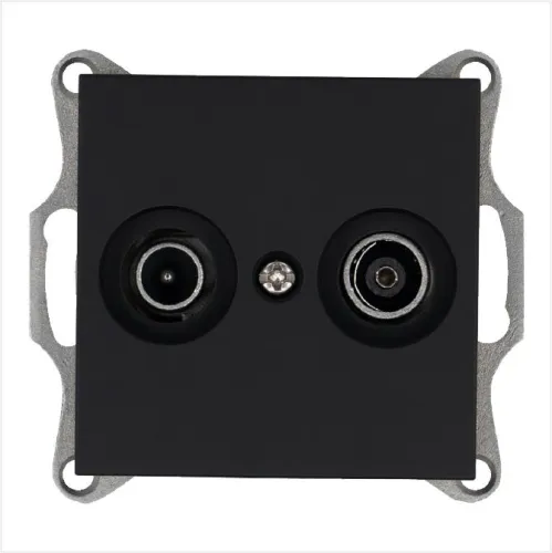 Розетка телевизионная оконечная TV + FM 2-м Ф9.5мм механизм черн. матовый soft touch Jasmart G6204PB